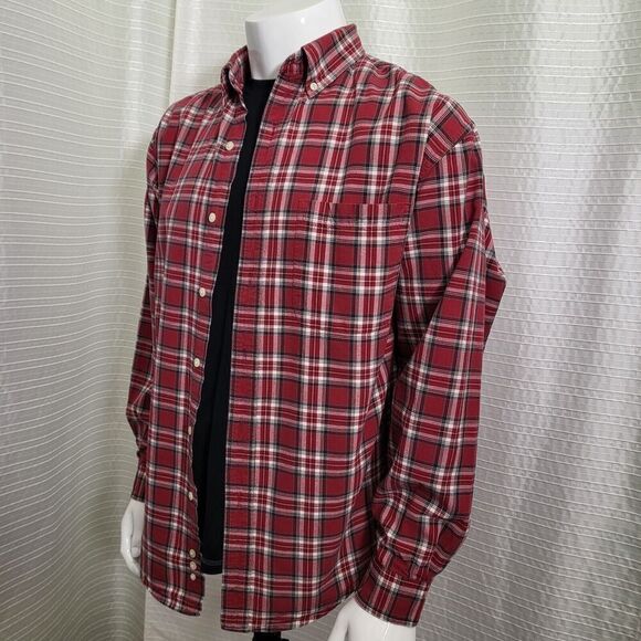 Eddie Bauer Mid-Weight Button Up Shirt Red Plaid 100% Cotton Men's L - Picture 12 of 12